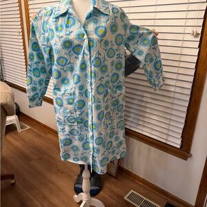 Vintage Floral Blue and Yellow Button-Up Coat or Dress